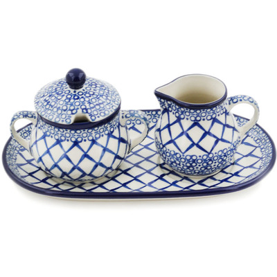 Polish Pottery Sugar and Creamer Set 10&quot; Blue Harmony