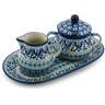 Polish Pottery Sugar and Creamer Set 10&quot; Blue Ice