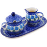 Polish Pottery Sugar and Creamer Set 10&quot; Blue Rosette Wreath
