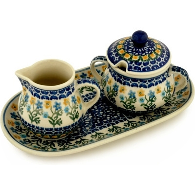 Polish Pottery Sugar and Creamer Set 10&quot; Field Of Wildflowers