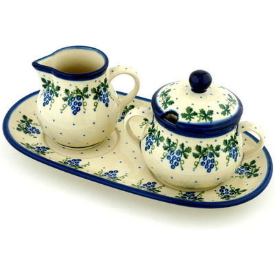 Polish Pottery Sugar and Creamer Set 10&quot; Grape Vines