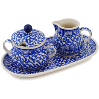Polish Pottery Sugar and Creamer Set 10&quot; Grecian Vines