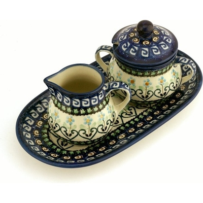 Polish Pottery Sugar and Creamer Set 10&quot; Heart Vines UNIKAT