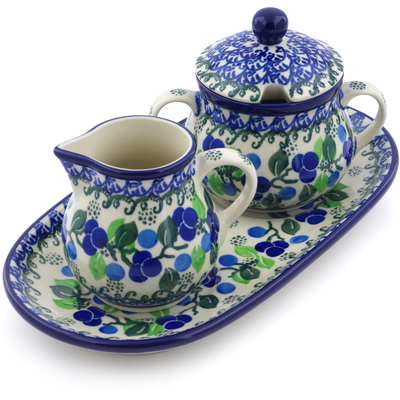 Polish Pottery Sugar and Creamer Set 10&quot; Limeberry