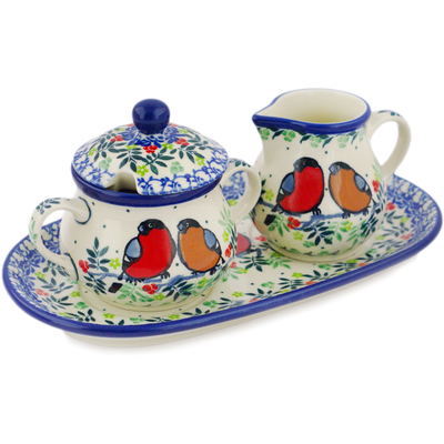 Polish Pottery Sugar and Creamer Set 10&quot; Robin &amp; Wren UNIKAT