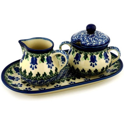 Polish Pottery Sugar and Creamer Set 10&quot; Texas Bluebell