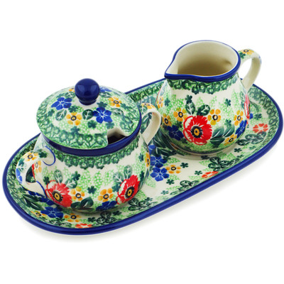 Polish Pottery Sugar and Creamer Set 10&quot; Window Views UNIKAT