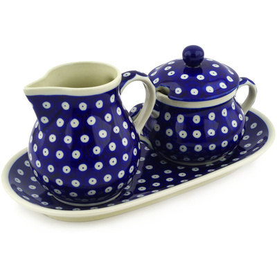 Polish Pottery Sugar and Creamer Set 11&quot; Blue Eyes