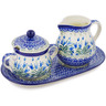 Polish Pottery Sugar and Creamer Set 11&quot; Feathery Bluebells