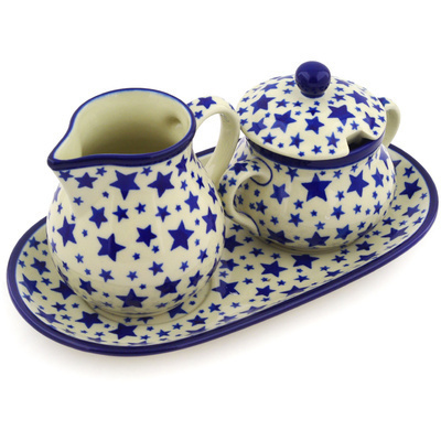 Polish Pottery Sugar and Creamer Set 11&quot; Starlight