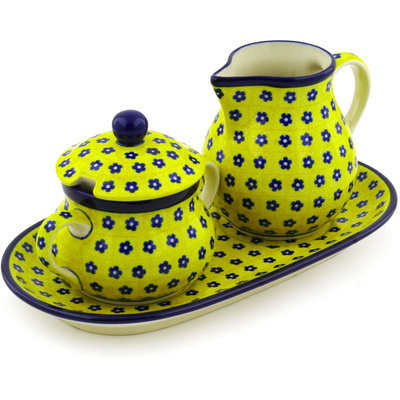 Polish Pottery Sugar and Creamer Set 11&quot; Sunshine