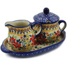 Polish Pottery Sugar and Creamer Set 9&quot; Summer Bouquet UNIKAT