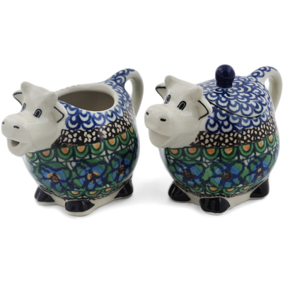 Polish Pottery Sugar and Creamer Set Mardi Gras UNIKAT