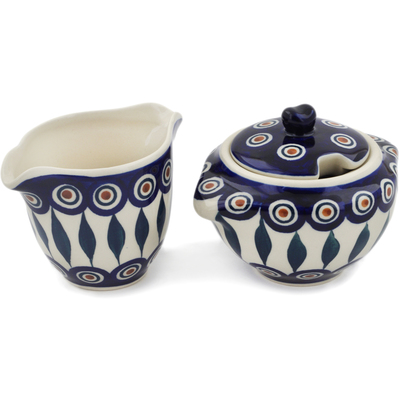 Polish Pottery Sugar and Creamer Set Peacock