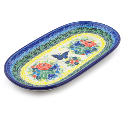 Polish Pottery Sugar and Creamer Tray 10&quot; Blue Butterfly Meadow UNIKAT