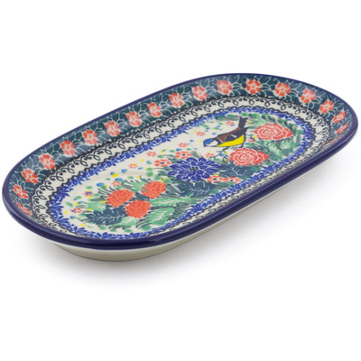 Polish Pottery Sugar and Creamer Tray 10&quot; Garden Bird UNIKAT