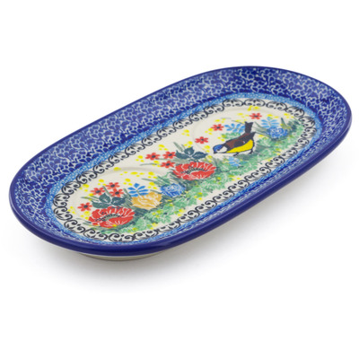 Polish Pottery Sugar and Creamer Tray 10&quot; Robin&#039;s Wreath UNIKAT