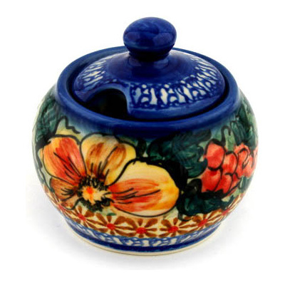 Polish Pottery Sugar Bowl 0oz Colorful Bouquet UNIKAT