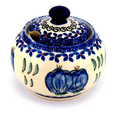 Polish Pottery Sugar Bowl 10 oz Blue Bulbs