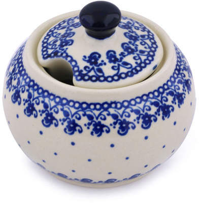 Polish Pottery Sugar Bowl 10 oz Blue Lace Vines