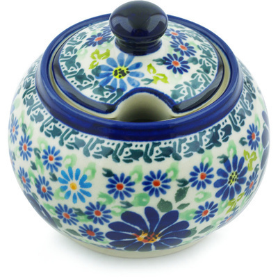 Polish Pottery Sugar Bowl 10 oz Blue Summer Garden