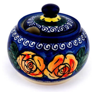 Polish Pottery Sugar Bowl 10 oz Cabbage Roses