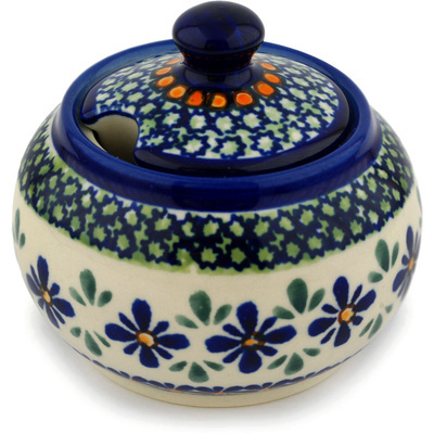 Polish Pottery Sugar Bowl 10 oz Gingham Flowers