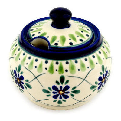 Polish Pottery Sugar Bowl 10 oz Gingham Trellis