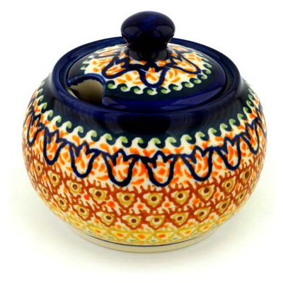 Polish Pottery Sugar Bowl 10 oz Golden Tulip UNIKAT