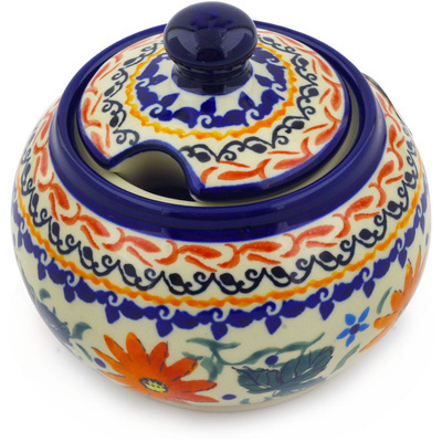 Polish Pottery Sugar Bowl 10 oz Mexican Flame UNIKAT