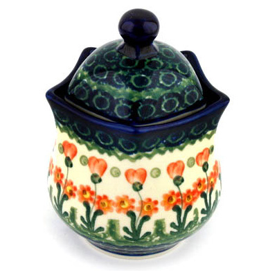 Polish Pottery Sugar Bowl 10 oz Peach Spring Daisy
