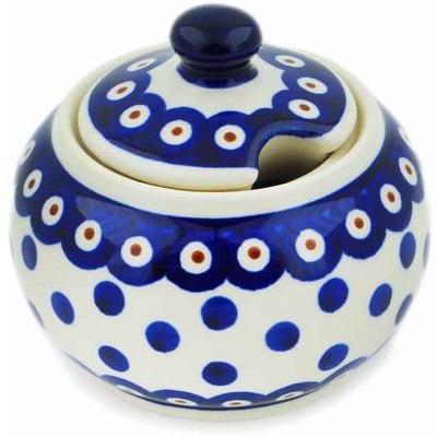 Polish Pottery Sugar Bowl 10 oz Peacock Dots