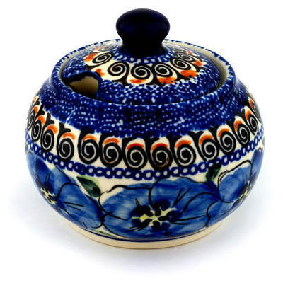 Polish Pottery Sugar Bowl 10 oz Regal Bouquet UNIKAT