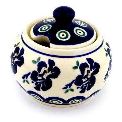 Polish Pottery Sugar Bowl 10 oz Royal Iris Peacock