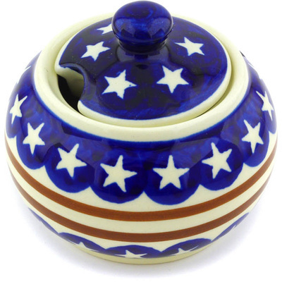 Polish Pottery Sugar Bowl 10 oz Stars And Stripes