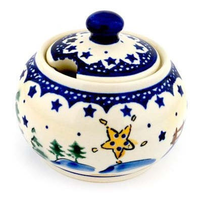 Polish Pottery Sugar Bowl 10 oz Winter Wonderland