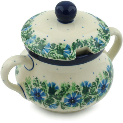 Polish Pottery Sugar Bowl 11 oz Blue Bell Wreath