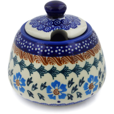 Polish Pottery Sugar Bowl 11 oz Blue Cornflower