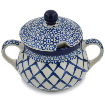 Polish Pottery Sugar Bowl 11 oz Blue Harmony