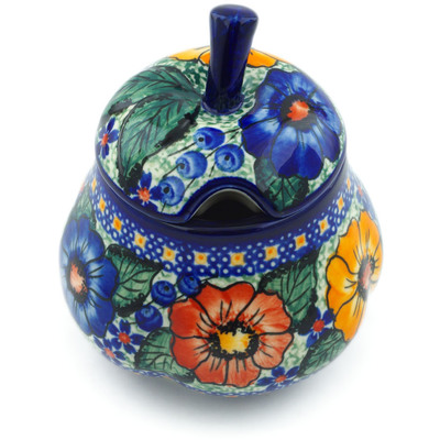 Polish Pottery Sugar Bowl 11 oz Bold Pansy UNIKAT