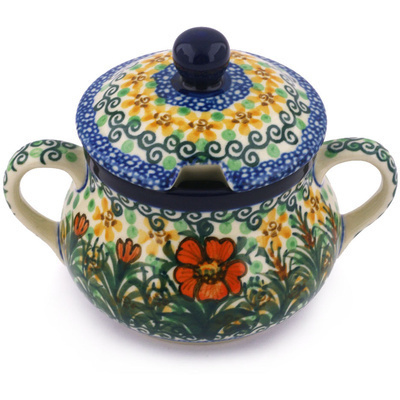 Polish Pottery Sugar Bowl 11 oz Butterfly Holly UNIKAT