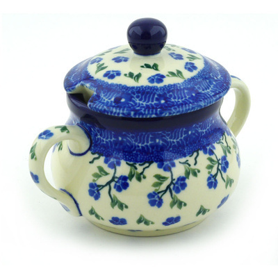 Polish Pottery Sugar Bowl 11 oz Cascading Blue Blossoms