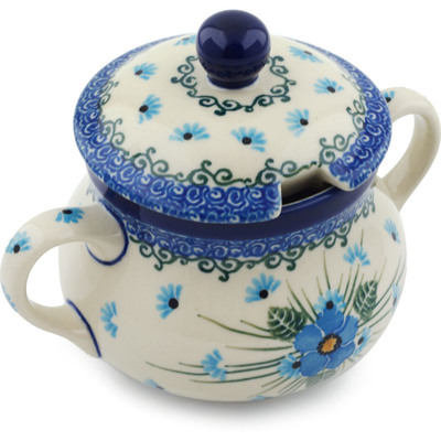 Polish Pottery Sugar Bowl 11 oz Forget Me Not UNIKAT