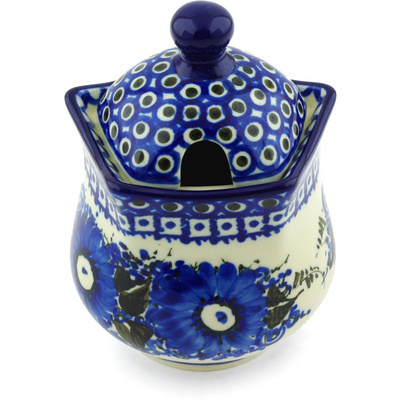 Polish Pottery Sugar Bowl 11 oz Mardigras Mask UNIKAT