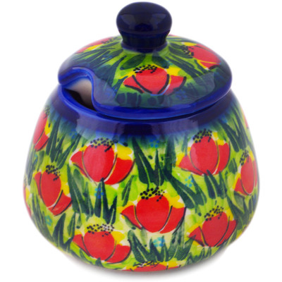 Polish Pottery Sugar Bowl 11 oz Poppy Fever UNIKAT