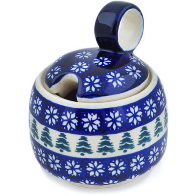 Polish Pottery Sugar Bowl 11 oz Snowflakes And Pines