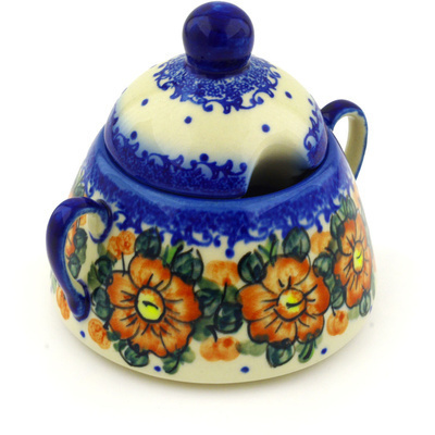 Polish Pottery Sugar Bowl 12 oz Autumn Pansies