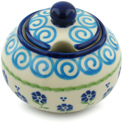 Polish Pottery Sugar Bowl 12 oz Blue Bursts