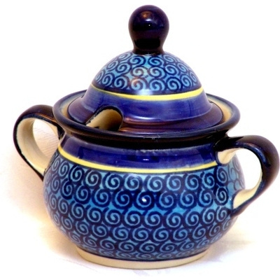 Polish Pottery Sugar Bowl 12 oz Blue Galaxy