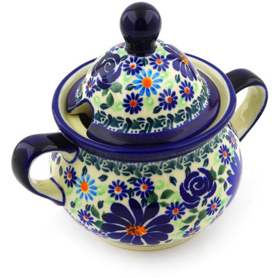 Polish Pottery Sugar Bowl 12 oz Blue Summer Garden